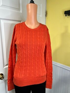 Tommy Hilfiger Orange Cable-Knit Crewneck Sweater